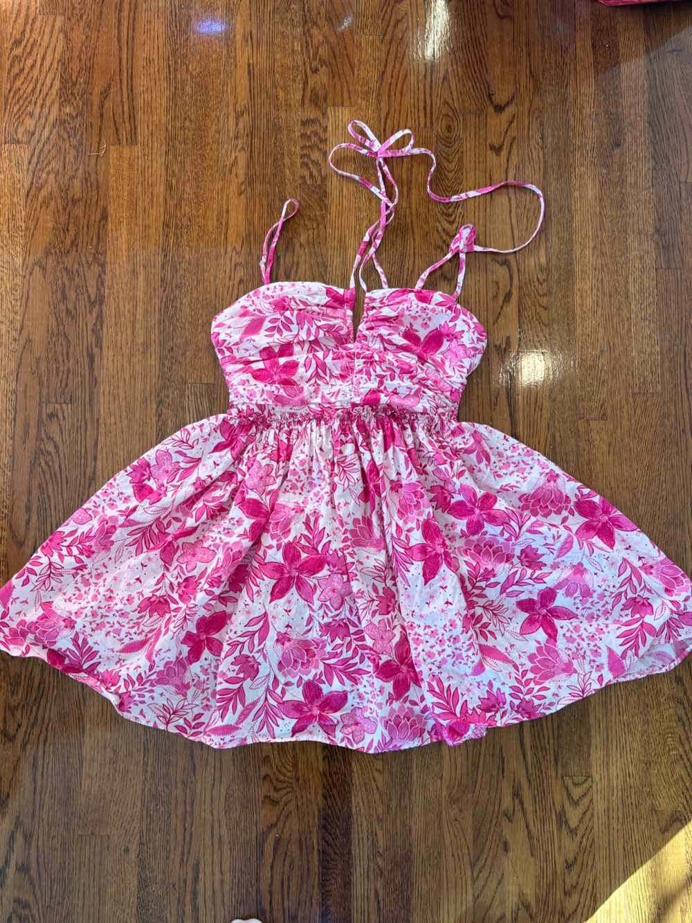 Aqua Bloomingdale’s Pink Floral Halter Sundress 100% Cotton Cottage Core